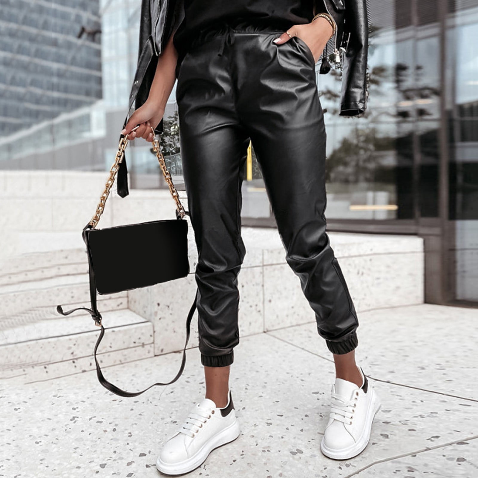 Womens Black Faux-leather Trousers | NA-KD